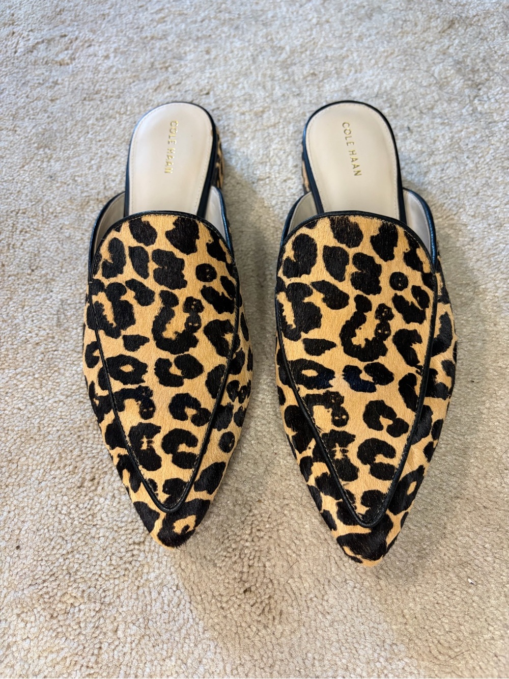 Cole Haan Piper Leopard Calf Hair Pointed Toe Mules - Size 10B
